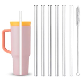 6 PCS Straws for Owala Tumbler 40 oz Water Bottle,Reusable Plastic Straws with 1 Pcs Cleaning Brushes for Owala Cup Clear Straw Travel Sports Cup Accessories,Clear
