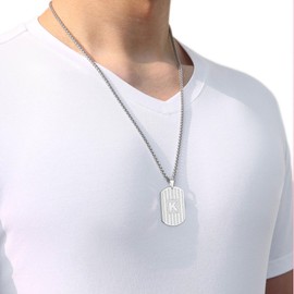 Rajputana Initial A-Z Letter Pendant Necklace for Men Hypoallergenic Dog Tag Chain Necklace Non-Fading Stainless Steel Chain 24 Inches, Stainless Steel, No Gemstone