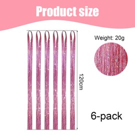 DHWEKU Hair Tinsel, Pink 120 cm Hair Tinsel 1200 Glitter Hair Strands Kit Glitter Strands for Hair Festival Party Hair Glitter Tinsel Hair Fairy Hair for Girls