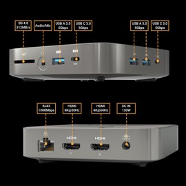 USB C Docking Station Dual Monitor Dual HDMI 4K@60Hz or Single 8K@30Hz for Dell XPS Lenovo Thinkpad HP Thunderbolt Laptop, 3*USB-A 3.0, 5Gbps 1*USB C, SD4.0, RJ45, Audio, with 130W AC Power Adapter