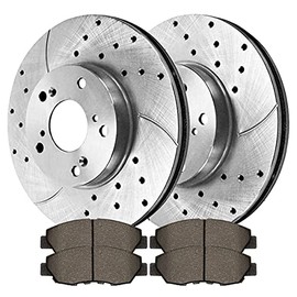 AutoShack Front Brake Kit Replacement for 2006-2011 Honda Civic 1.8L FWD Drilled & Slotted Zinc Coated Disc Brake Rotors Ceramic Brakes Pads 10.3" (261.5mm) BRKPKG002900