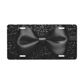 Shiny Black Bow License Plate Decorative Metal Car Plate 12×6 Inch