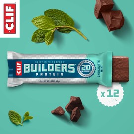 CLIF BUILDERS Protein Bars - Chocolate Mint Flavor - 20g Plant Based Protein - Gluten Free - Non-GMO - Low Glycemic - No Artificial Sweeteners - Value Pack, 2.4 oz. (12 Count)