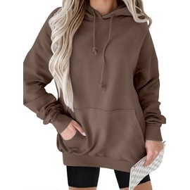 ANRABESS Women Hoodies Long Sleeve Loose Fit Fleece Hooded Sweatshirts Drawstring Pullover Top With Pockets 2025 Fall Outfits Light Brown Large