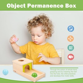 Adena Montessori Object Permanent Box with Tray, Three Balls, Montessori Toy for Babies from 6-12 Months, from 1 Year (Small Box - Typical)