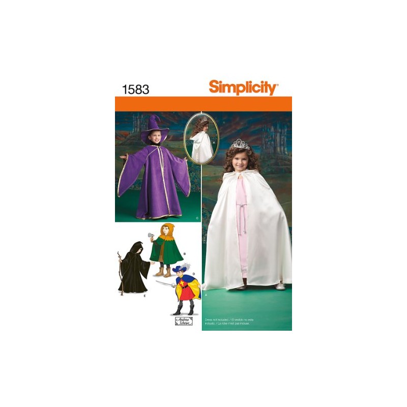 Simplicity 1583 Children's Hooded Cape Costume Sewing Patterns, Sizes 3-8