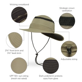 Sunday Afternoons Cruiser Hat - Breathable Sun Hat for Men & Women - UPF 50+ Bucket Hats for Beach, Hiking, Fishing, Safari - Water Repellent - Wide Brim Boonie with String - Olive Terrain, Medium