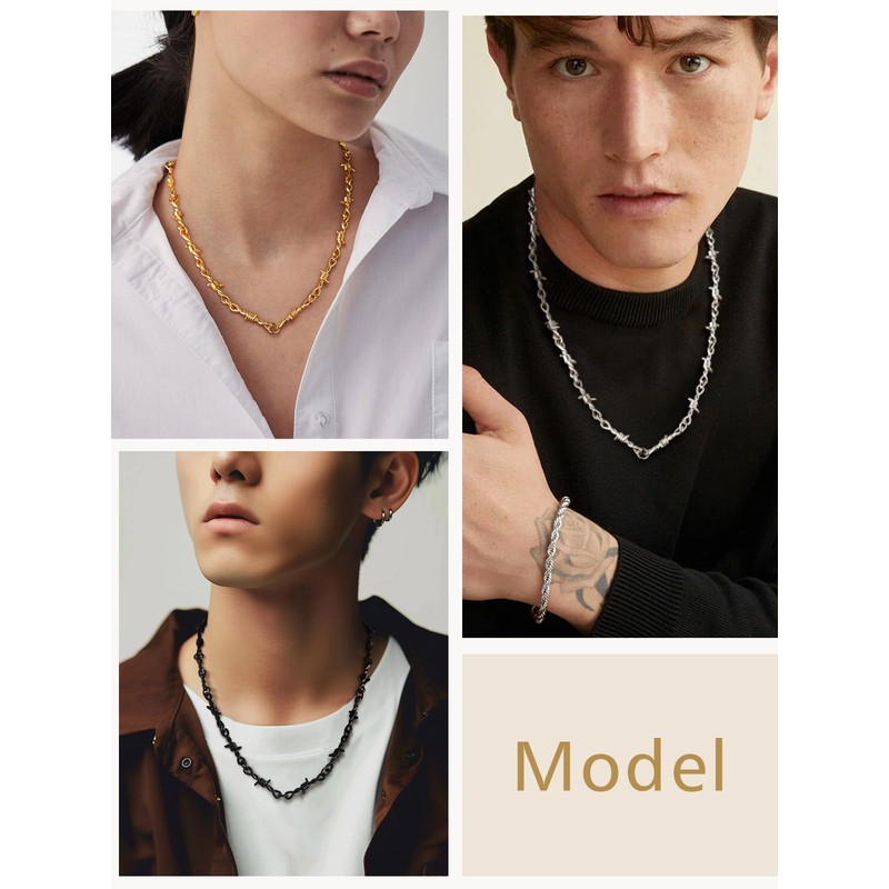 FindChic Men's Necklace Chain, Barbed Wire, Surgical Stainless Steel, Width