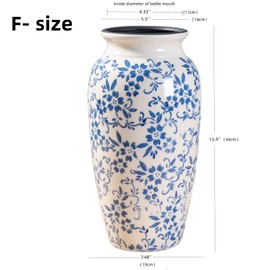 YUSHUIHOME Blue and White Vase, Vintage Rustic Ice Crackle Chinese Style Porcelain Home Decor, Green Flowers Decorative Living Room Table Center Decoration (Style F)