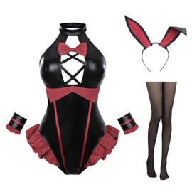 LTAKK Bunny Costume Women Bunny Suit Cosplay Outfit Halter Bodysuit, XL