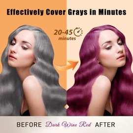Hair Dye Shampoo 3 in 1, Long-Lasting Gray Hair Coverage, Hair Color Shampoo with Herbal Ingredients, Easy Application Shampoo Para Canas for Women Men 16.9 Fl Oz (Dark Red Wine)
