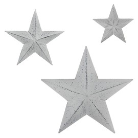 CVHOMEDECO. Primitives Rustic Antique Vintage Gifts Metal Barn Star Wall/Door Decor, 12/8/5.5 Inch, 3 PCS/SET.