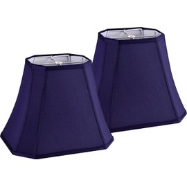GO&SO Rectangular Blue Lamp Shades Square Cut Corner, 8x14x11 Inch Medium Table Lamp Shades, Natural Faux Silk Handcrafted, Easy Assembly Required (Set of 2) Medium Lampshade Replacement Modern