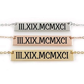 Mothers Day Gift - Roman Numeral Date - Stainless Steel Bar Necklace - Personalize and Choose your font - Silver, Gold and Rose Gold Plated