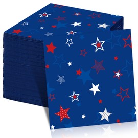 Quera Patriotic Party Supplies 4th of JULY Paper Napkins 50Count 6.5 x 6.5 inch Americana Stars Cocktail Napkins for USA Themed Parties, Red Blue and White American Stars Decorations