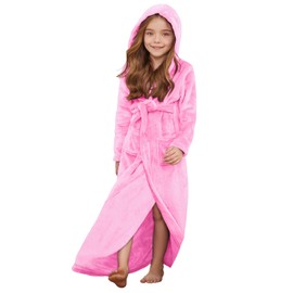 Jxstar Girls Bathrobes Kids Long Hooded Robes Plush Full Length Fleece Pajamas Sleepwear,4t 5t