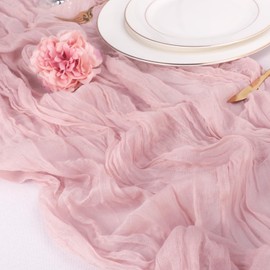 Pink Cheesecloth Table Runner, 10FT Dusty Pink Summer Boho Gauze Table Runner for Girl Baby in Bloom Baby Shower Bridal Shower Decorations Tea Party Table Centerpiece Decorations