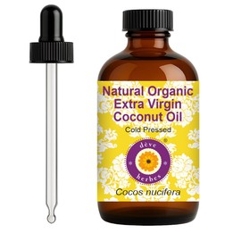 dève herbes Organic Extra Virgin Coconut Oil (Cocos nucifera) with Glass Dropper | Cold Pressed | Pure | For Diluting Essential oils | Hair, Skin & Massage | Lightweight| Unisex | 120ml (4 oz)