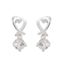 Danity Love Heart wiht CZ Bezel Dangle Stud Earrings for Women Girls 925 Sterling Silver Charms Minimalist Tiny Round Cubic Zirconia Drop Dangling Cartilage Helix Tragus Diamond Solicate Jewelry