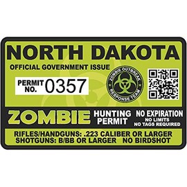 North Dakota ND Zombie Hunting Permit - Hunter Response Team Unit 4" Outbreak Sticker