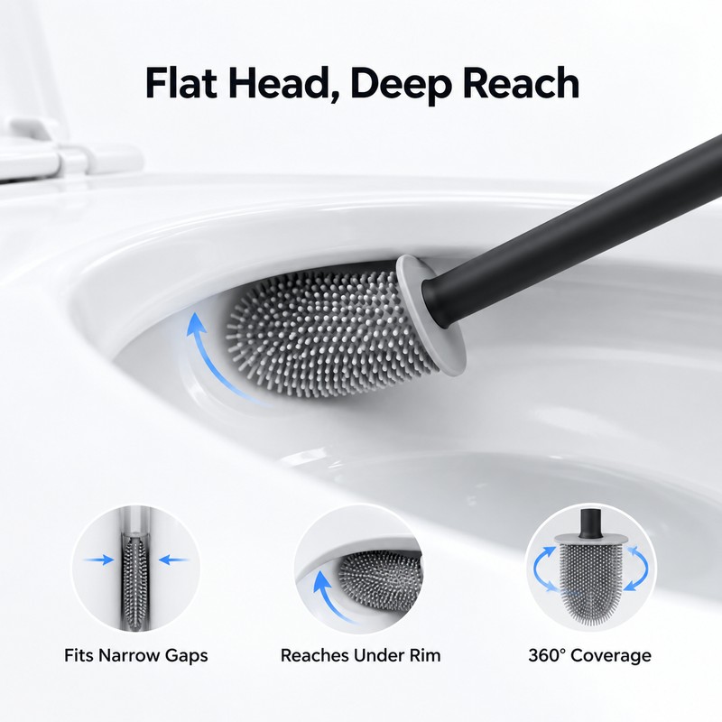 Wall Mounted Silicone Toilet Brush for Bathroom Cleaning – Flat