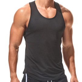 AIMPACT Mens Workout Tank Tops Dry Fit Gym Sleeveless Y-Back Muscle Fitness Bodybuilding Tank Shirts Black,M