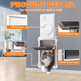 MIAOTONG Cat Door for Wall,Upgraded Sealing Dog Door for Wall, Double Flap Doggy Door,Steel Frame and Telescoping Tunnel Dog Door and Cat Door(Pets Up to 12 Lb) -Small