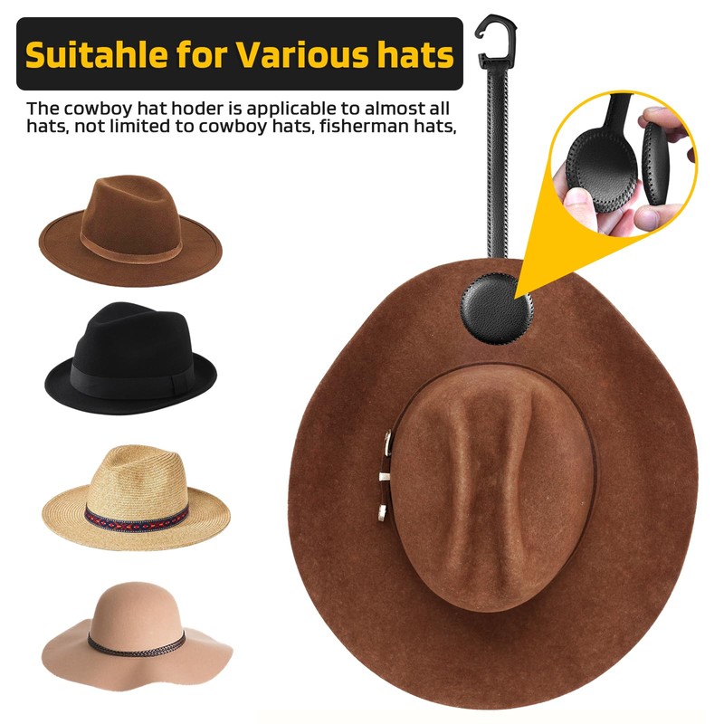 LANVRION Cowboy Hat Holder for Truck, Magnetic Hat Clip Leather