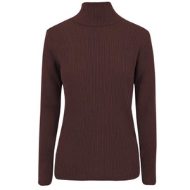 ER Direct Ladies Ribbed Stretch Polo Neck Top Womens Jumper Turtle Neck Long Sleeve Soft Knit 8-14 (Brown, 12-14)