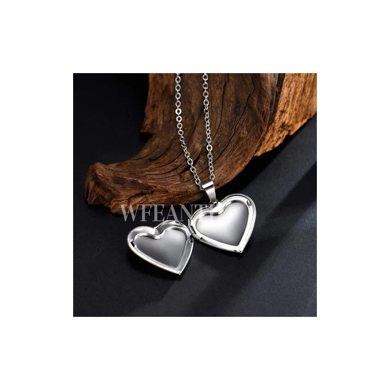 2pzs Collar Dije Corazón Para Parejas Fotos Acero Inoxidable