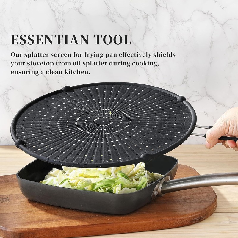 Apidgrowth Silicone Splatter Screen for Frying Pan,Grease Splatter Guard,Heat-Resistant Splatter