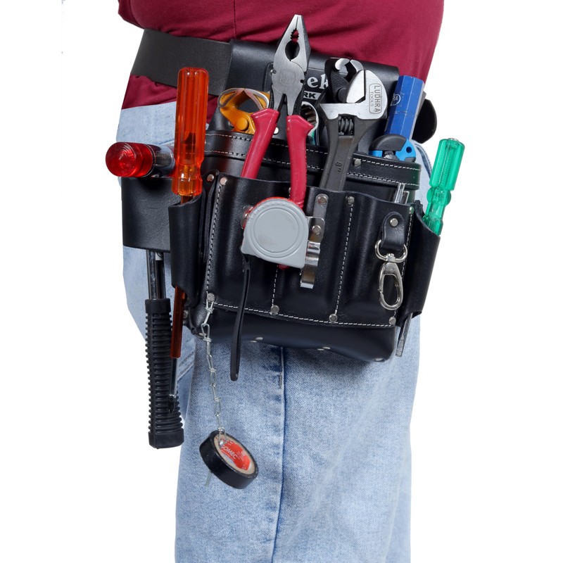 VEEKAY Tool Pouch for Electricians - 10 Pocket Leather Organizer