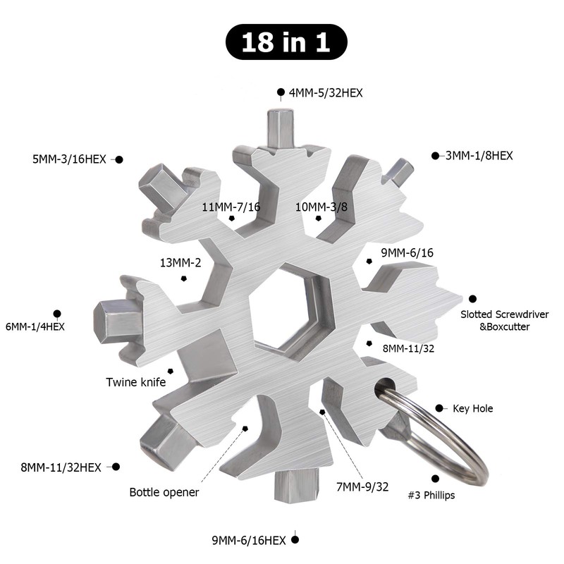 Snowflake multitool，Stainless Steel Snowflake tool multi，Portable Snowflake Tool Bottle Opener，Flat