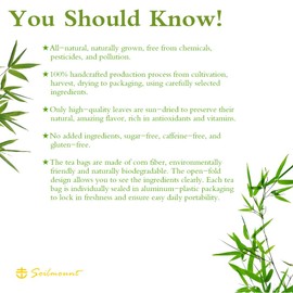 Soilmount Bamboo Leaf Tea - 100% Organic Pure Natural Bamboo Leaves Tea (DanZhuYe/淡竹叶/댓잎) - Non-GMO, Caffeine-Free, 18 Bleach-Free Tea Bags for Relaxation and Wellness