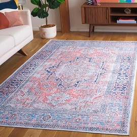 SAFAVIEH Arizona Collection Area Rug - 6' x 9', Rust & Navy, Persian Design, Machine Washable & Slip Resistant, Ideal for High Traffic Areas in Living Room, Bedroom, Dining (ARZ223P-6)
