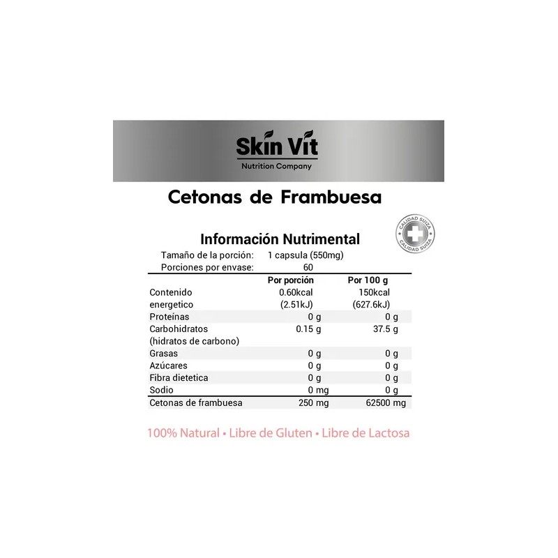 Cetonas De Frambuesa Skin Vit 60 Cápsulas, Súper Premium Sabor