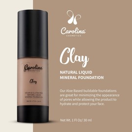 Carolina Cosmetics - Plant-Based Foundation in Clay Shade - Hydrating, Pore-Minimizing & Buildable Coverage - Vegan, Non-GMO, Gluten-Free, Paraben-Free - Sun Protection - 1Fl Oz