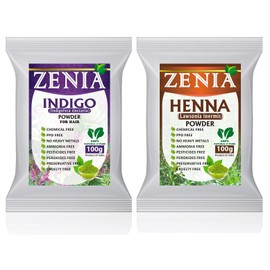 Zenia Zenia 100% Pure Indigo Powder and Henna Powder Hair Color Combo Kit | for Coloring Hair and Beard Black | 100 Grams Each | All Natural, Chemical Free, PPD-free, Ammonia-free