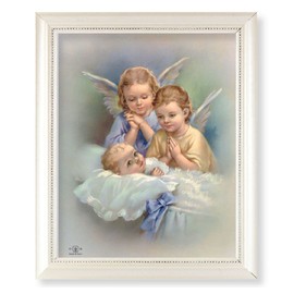 Guardian Angel with Baby Picture, Pearlized White 9-1/2"x11-1/2 Frame, Beaded Lip, Under Glass