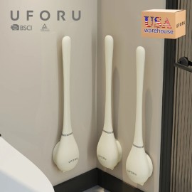 UFORU US Stock Plastic Toilet Brush Holder Wall Mounted with Stand for Bathroom Cleaning Bowl Washing Household Cleaner Storagesize: 2pcs, color: Beige