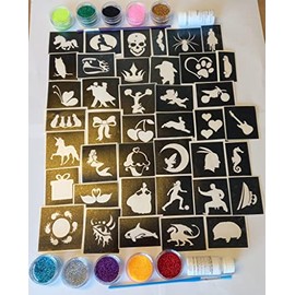 Big Set x 100 Tattoo Stencils for Glitter Tattoos + 10 Glitter Colours + Glue Fund Raising Children
