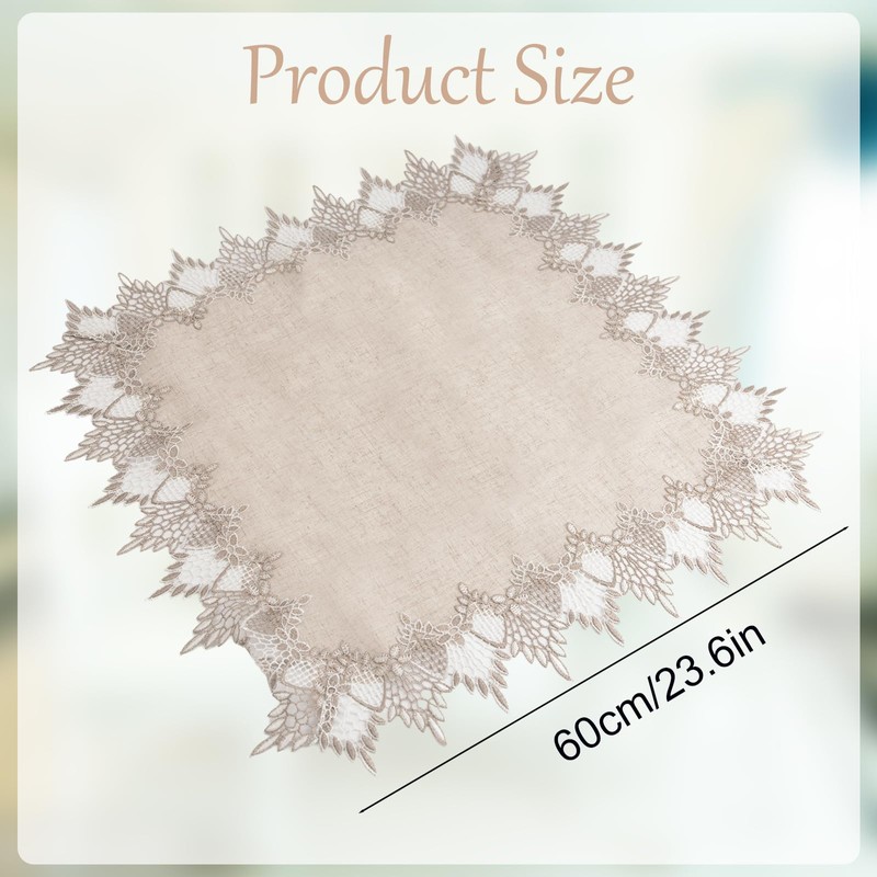 URROMA Linen Round Beige Table Cover with Lace Trim,Table Decor