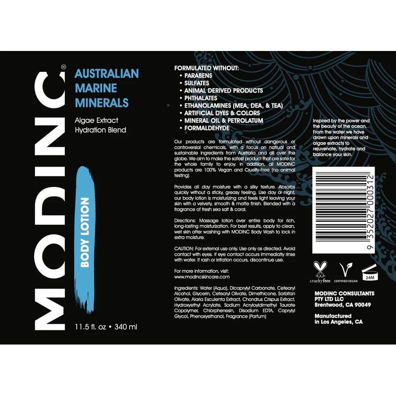 MODINC Australian Marine Mineral Body Lotion, Algae Extract Blend, Moisturizing