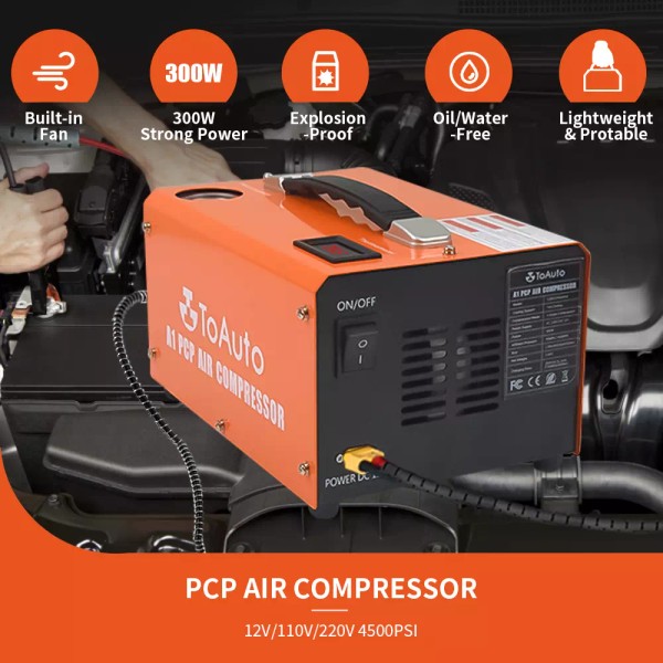 TOAUTO 30MPA PCP Air Compressor Airgun Rifle High Pressure Pump