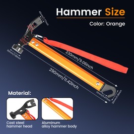 2Pack Aluminium Camping Hammer With Hook 3-In-1 Carbon Steel 12" Tent Stake Hammer Small Lightweight Portable Multifunctional Tent Stake Puller For Camping Hiking Outdoor Orange