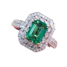 Viyuroyk 925 Sterling Silver Glitter Emerald Square Ladies Stacked Ring CZ Eternal Engagement Wedding Ring Women's Jewelry Found Earrings (US Code 8), US Code 8