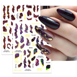 Mkwntg Marble Nail Art Stickers Bronzing Gold Marble Nail Decals 3D Self-Adhesive Blooming Colorful Purple Blue Gold Stripe Nails Designs for Women Girls Gold Foil Nail Supplies Decoration 6 Sheets