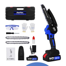 6 inch Brushless Mini Chainsaw,21V Cordless Powerful Chainsaw,600W Electric Handheld Chain Saw with 1 Rechargeable Battery & 2 Chains,for Branch Pruning Tree Trimming Wood Cutting