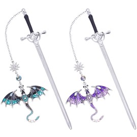 Berirexrion Fantasy Dragon Sword Bookmarks - 2 PCs Cool Metal Book Mark Gifts for Reading Blue Purple Page Maker Merch for Men Boys Kids Novel Fans Lovers Bookish Students Teachers School Accessories