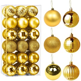 36Pcs Christmas Ball Ornaments with Strings, 40mm/1.57Inch Christmas Baubles Plastic Christmas Bulbs, Glitter Decorated Baubles Shatterproof Hanging Ball Decoration for Xmas Tree Holiday Wedding Party